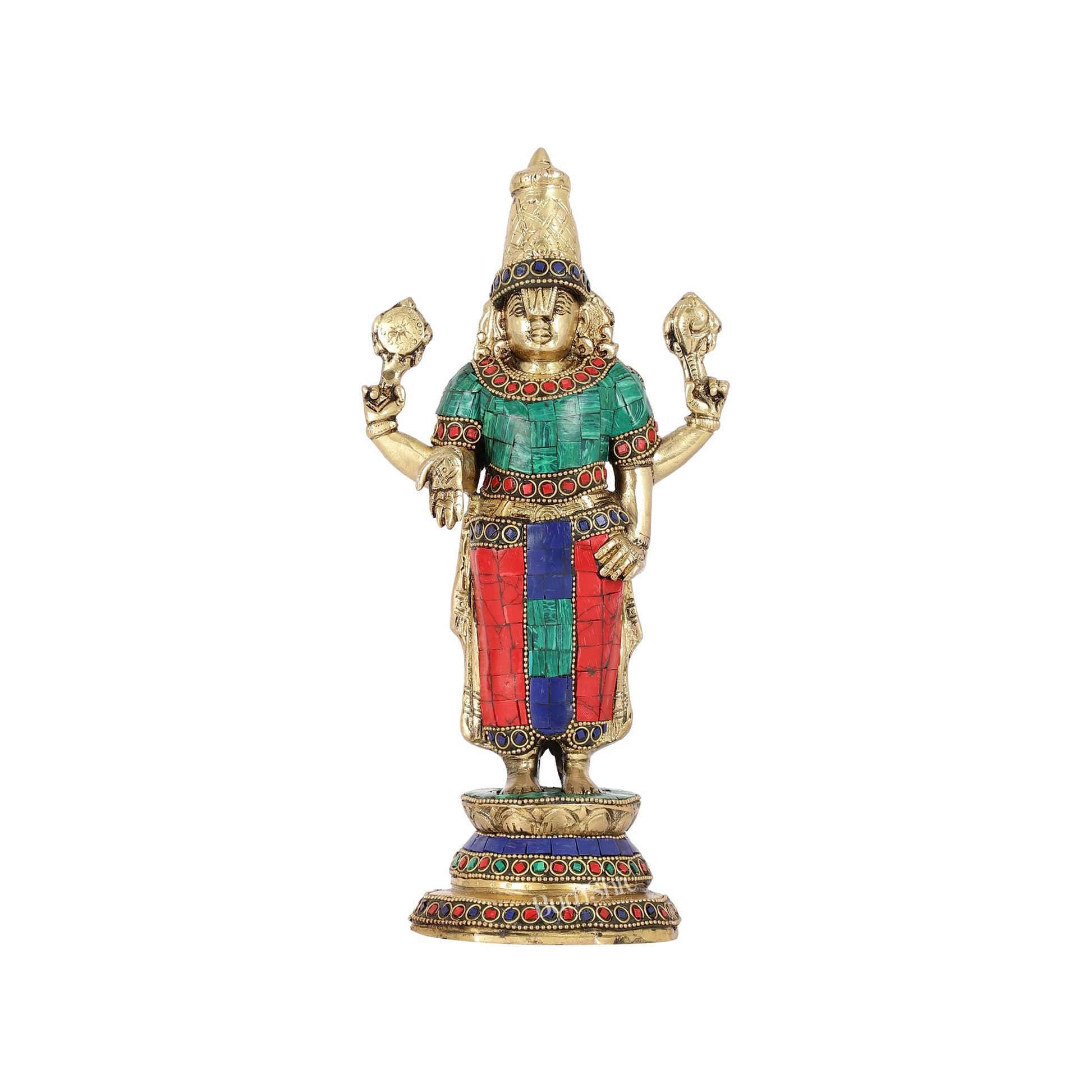 Elegant Golden Brass Tirupati Balaji Statue with Stonework | 12" Height | Divine Aura - Budhshiv.com