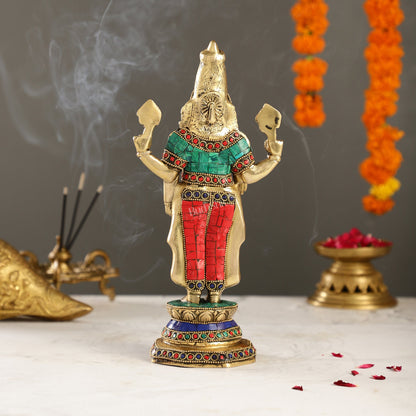 Elegant Golden Brass Tirupati Balaji Statue with Stonework | 12" Height | Divine Aura - Budhshiv.com