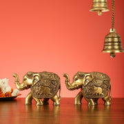Elegant Pair of Brass Elephants - 7 inch - Budhshiv.com