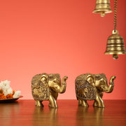 Elegant Pair of Brass Elephants - 7 inch - Budhshiv.com