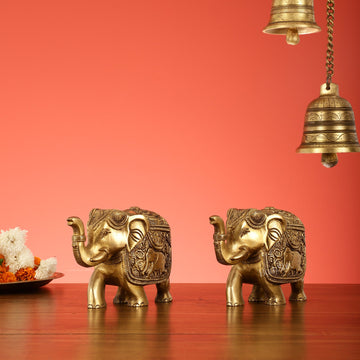 Elegant Pair of Brass Elephants - 7 inch - Budhshiv.com