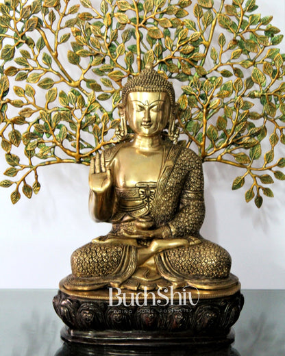 Elegant Pure Brass Buddha Statue with Kalpavriksha - 25.5 Inches - Budhshiv.com