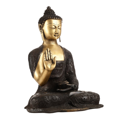 Engraved Brass Buddha Statue | Blessing Mudra | 15.5 inch - Budhshiv.com