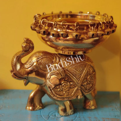 Engraved Elephant brass urli Golden shine - Budhshiv.com