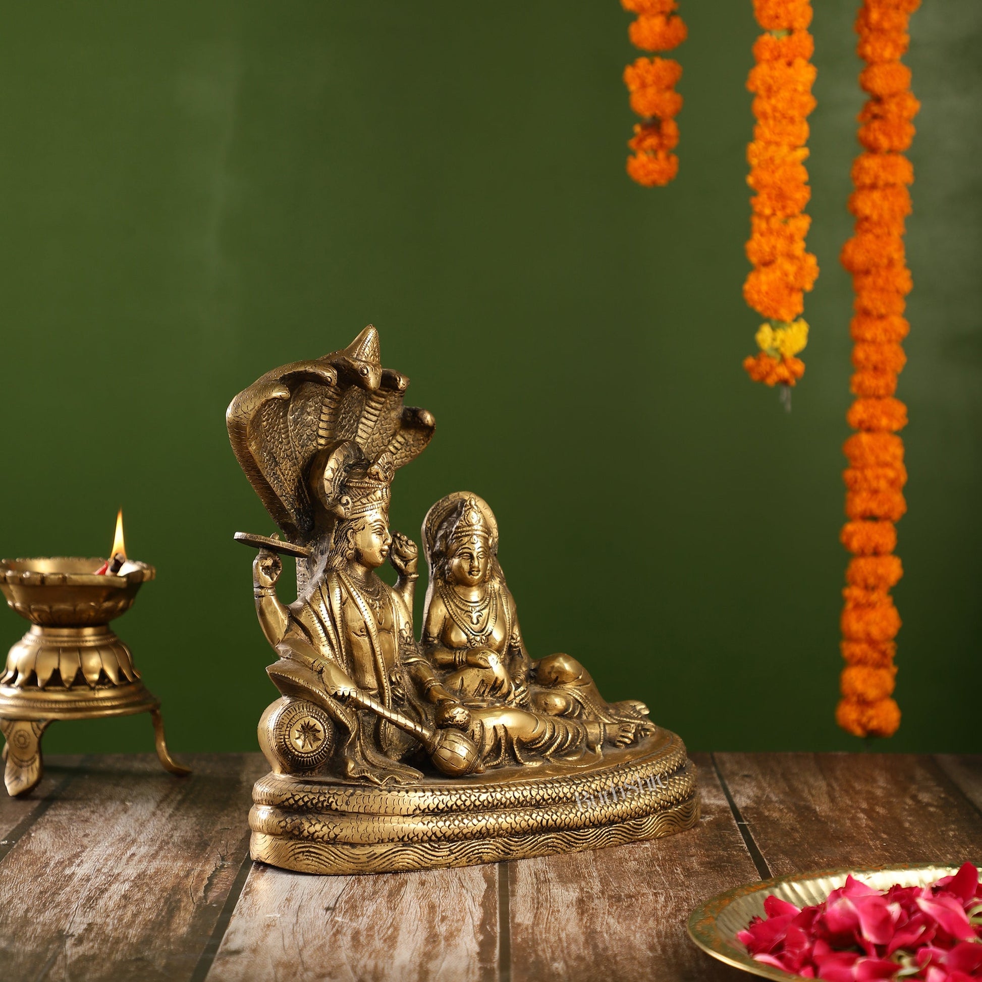 Enigmatic Brass Lakshmi Narayan Murti | 10" Height | Intricate Handcarvings - Budhshiv.com