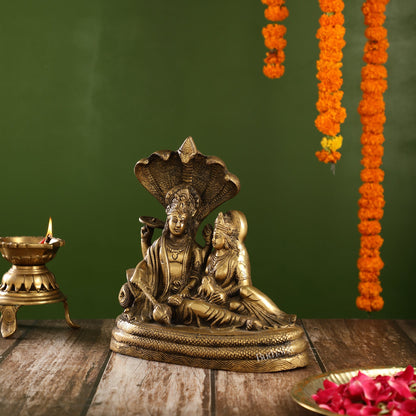 Enigmatic Brass Lakshmi Narayan Murti | 10" Height | Intricate Handcarvings - Budhshiv.com