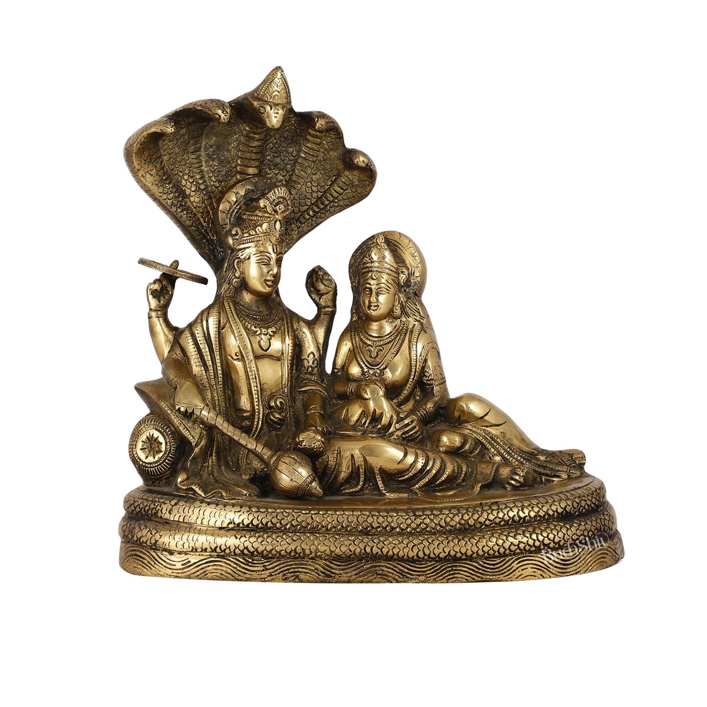 Enigmatic Brass Lakshmi Narayan Murti | 10" Height | Intricate Handcarvings - Budhshiv.com