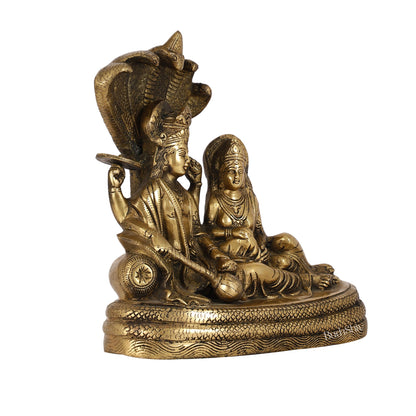 Enigmatic Brass Lakshmi Narayan Murti | 10" Height | Intricate Handcarvings - Budhshiv.com