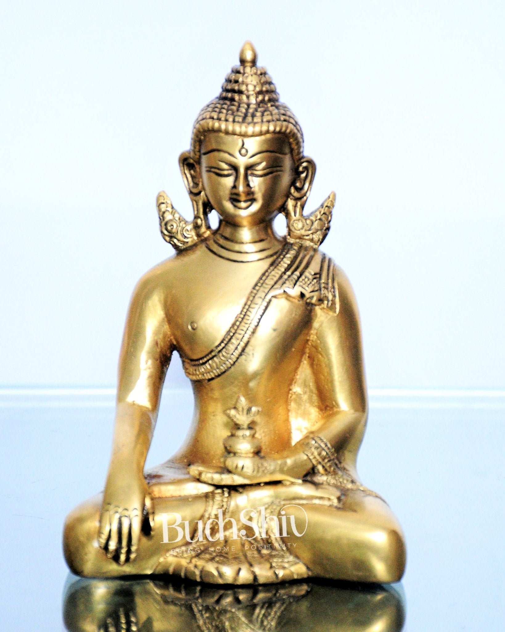 Enlightened Serenity: Pure Brass Buddha in Bhoomisparsha Mudra 6 inch - Budhshiv.com
