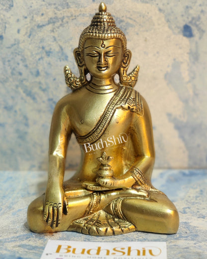 Enlightened Serenity: Pure Brass Buddha in Bhoomisparsha Mudra 6 inch - Budhshiv.com
