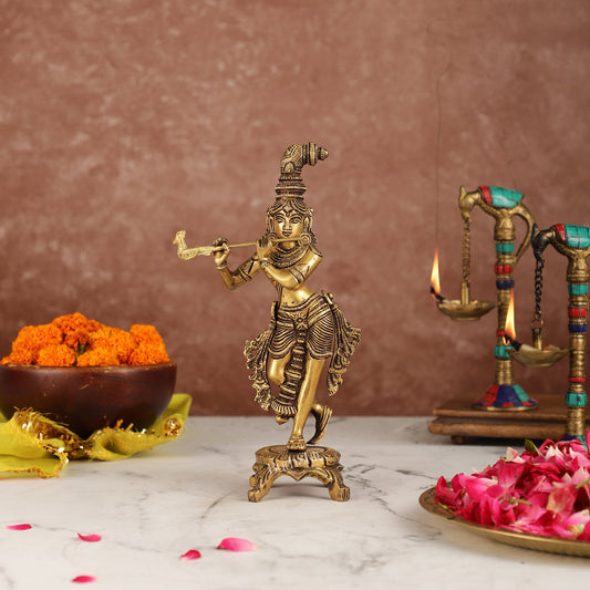 Exquisite 10-Inch Brass Krishna Idol - Budhshiv.com