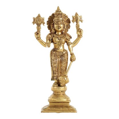 Exquisite 10 Inch Brass Lord Vishnu Statue - Budhshiv.com