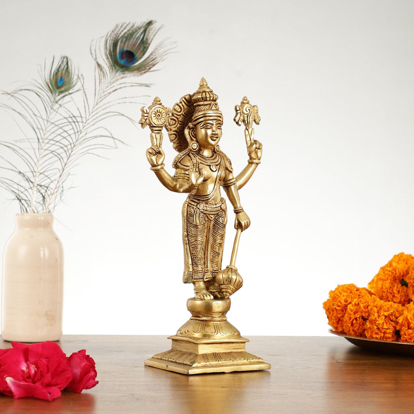 Exquisite 10 Inch Brass Lord Vishnu Statue - Budhshiv.com