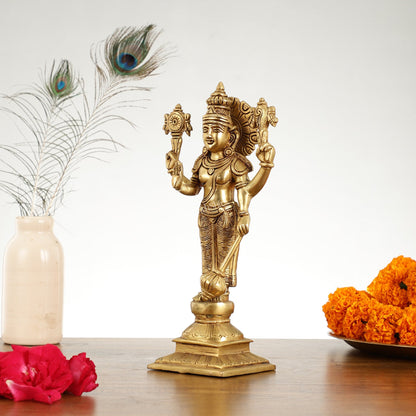 Exquisite 10 Inch Brass Lord Vishnu Statue - Budhshiv.com