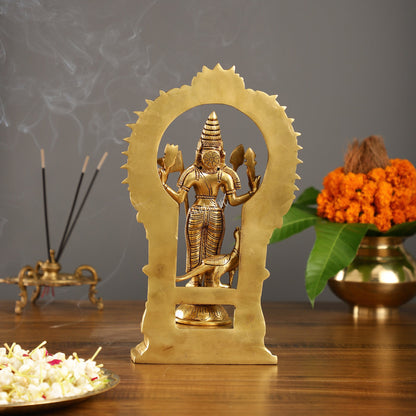 Exquisite 13" Brass Kartikeya Lord Murugan Swamy Statue with Prabhavali Frame - Budhshiv.com