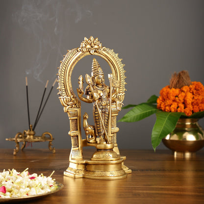 Exquisite 13" Brass Kartikeya Lord Murugan Swamy Statue with Prabhavali Frame - Budhshiv.com