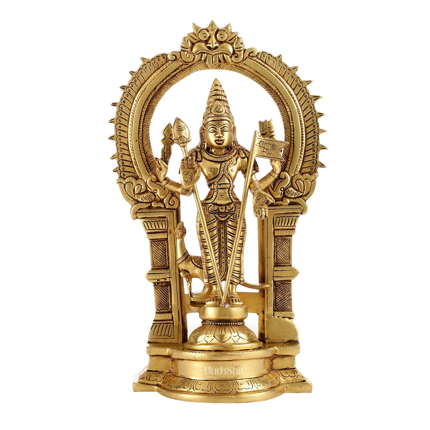 Exquisite 13" Brass Kartikeya Lord Murugan Swamy Statue with Prabhavali Frame - Budhshiv.com