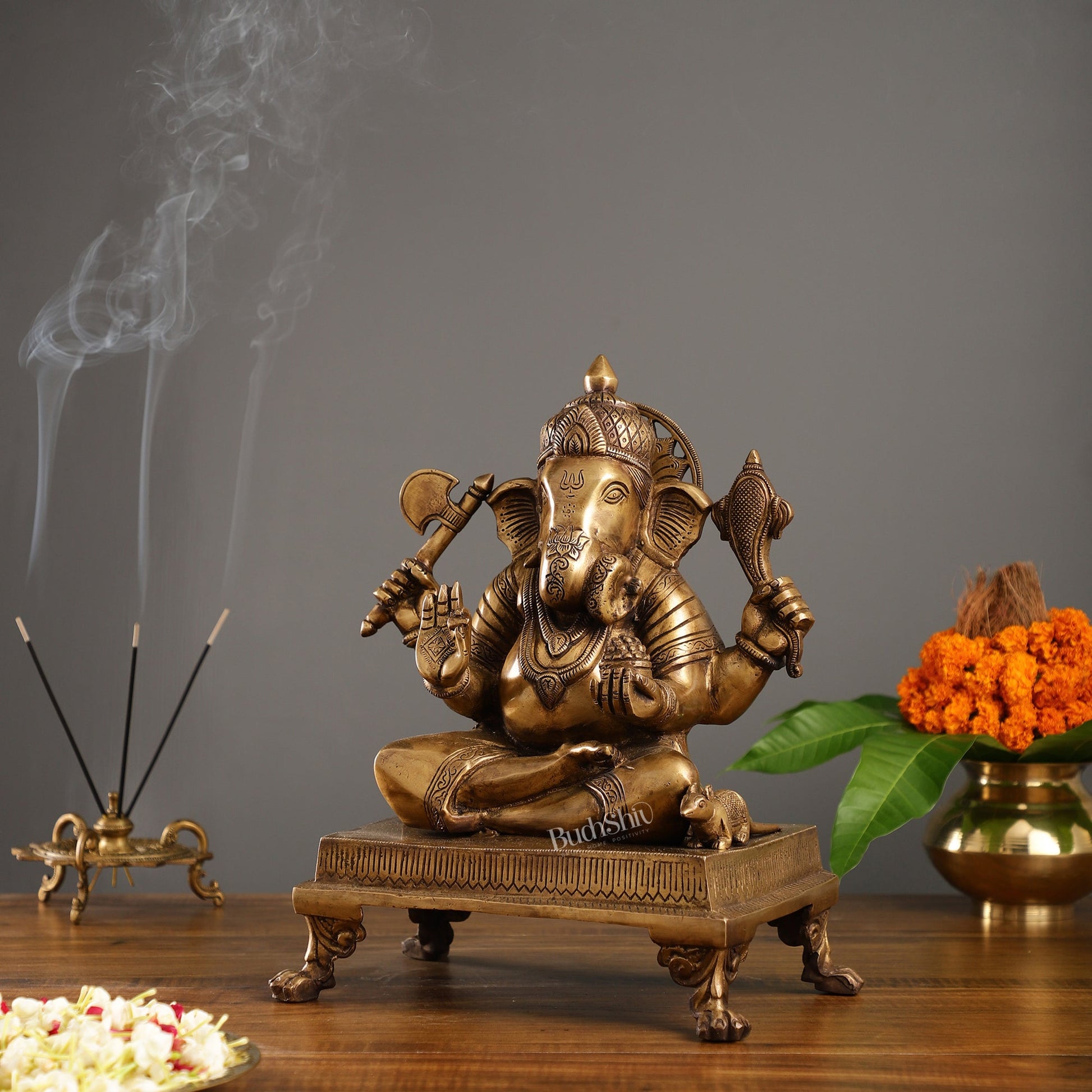 Exquisite 14-inch Brass Dagduseth Ganapati Statue - Budhshiv.com