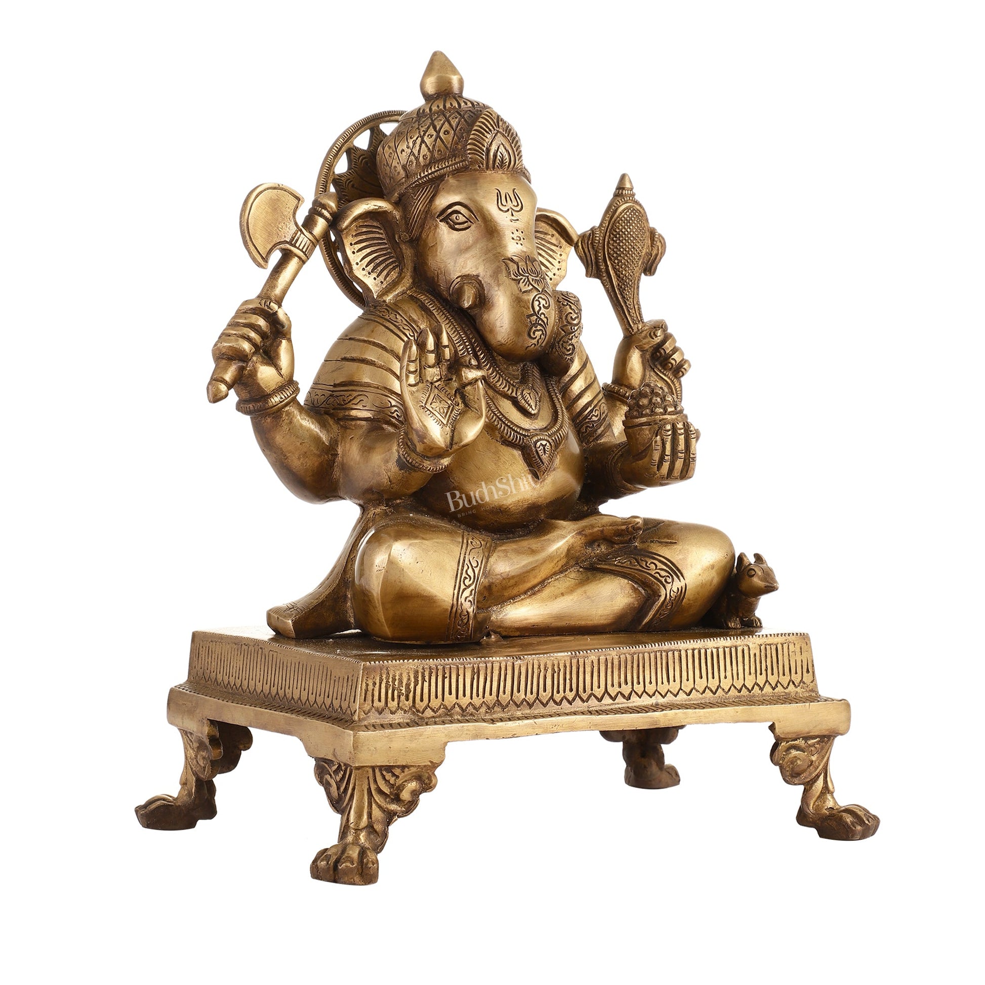 Exquisite 14-inch Brass Dagduseth Ganapati Statue - Budhshiv.com