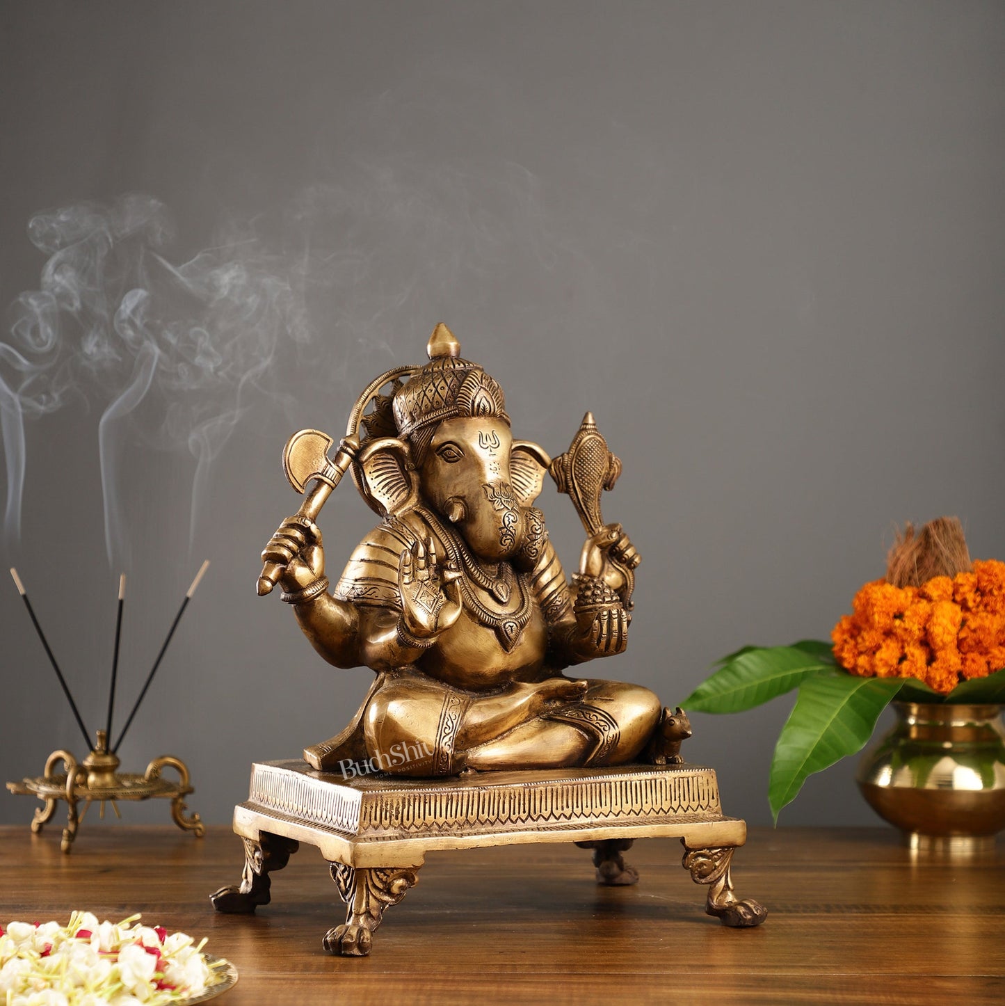 Exquisite 14-inch Brass Dagduseth Ganapati Statue - Budhshiv.com