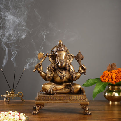 Exquisite 14-inch Brass Dagduseth Ganapati Statue - Budhshiv.com