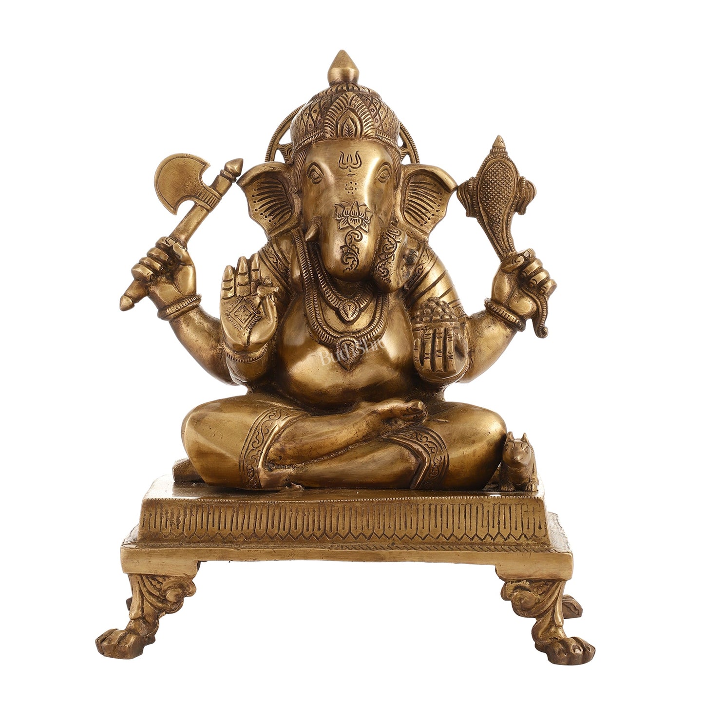 Exquisite 14-inch Brass Dagduseth Ganapati Statue - Budhshiv.com