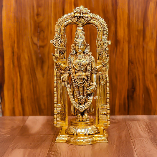 Exquisite 17-Inch Brass Tirupati Balaji Lord Venkateshwara with Frame and Hanging Mala - Budhshiv.com