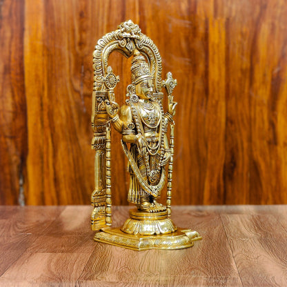 Exquisite 17-Inch Brass Tirupati Balaji Lord Venkateshwara with Frame and Hanging Mala - Budhshiv.com