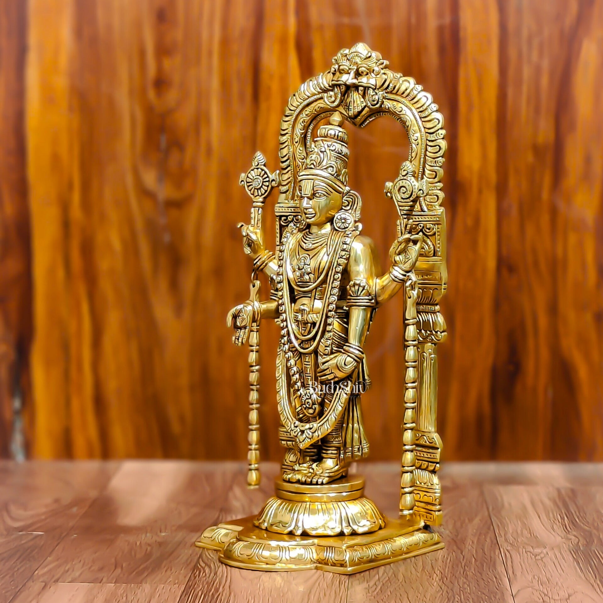 Exquisite 17-Inch Brass Tirupati Balaji Lord Venkateshwara with Frame and Hanging Mala - Budhshiv.com