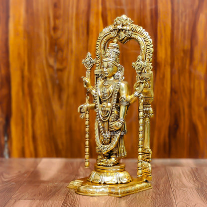 Exquisite 17-Inch Brass Tirupati Balaji Lord Venkateshwara with Frame and Hanging Mala - Budhshiv.com