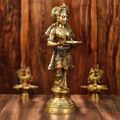 Exquisite 23-Inch Deep Lakshmi Brass Statue - Gleaming Grace - Budhshiv.com