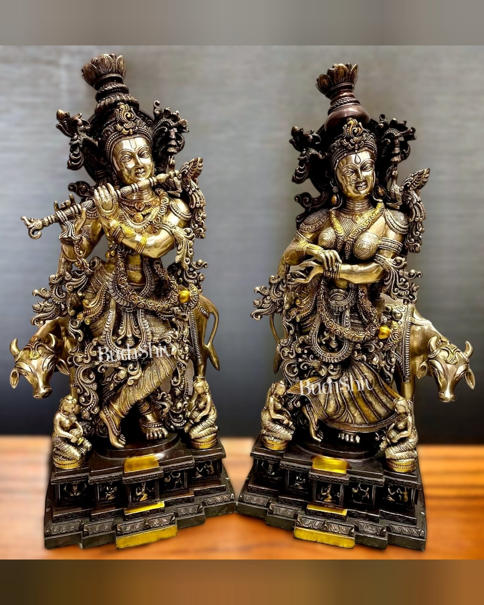 Exquisite 29 Inch Pure Brass Radha Krishna with Cow idols – Budhshiv.com