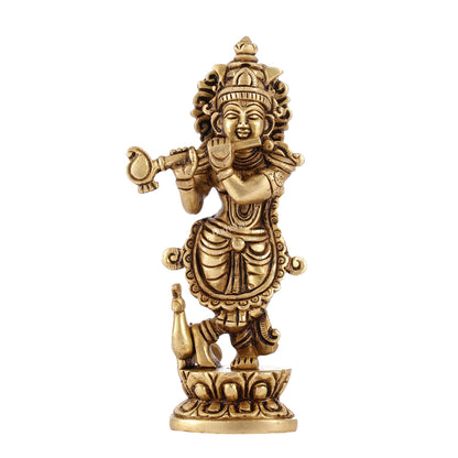 Exquisite 7.5 Inch Krishna Brass Superfine Idol with peacock - Budhshiv.com