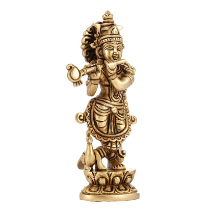 Exquisite 7.5 Inch Krishna Brass Superfine Idol with peacock - Budhshiv.com