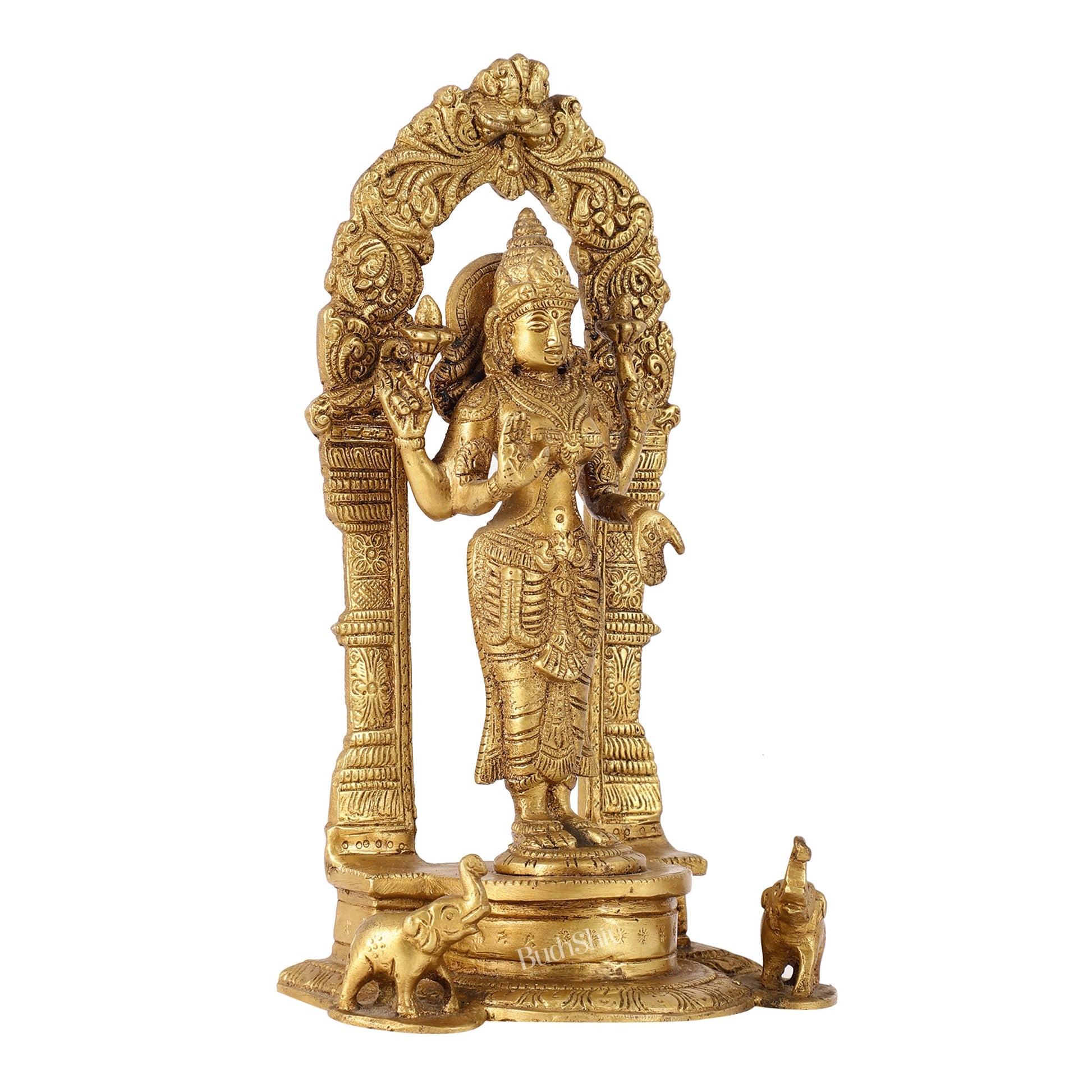 Exquisite 9-Inch Brass Gajalakshmi Idol with Arch - Budhshiv.com