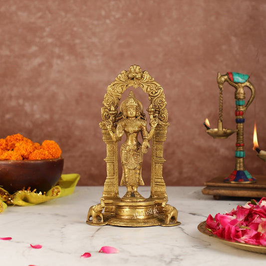Exquisite 9-Inch Brass Gajalakshmi Idol with Arch - Budhshiv.com