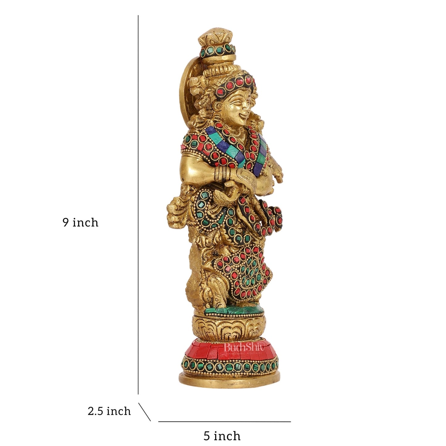 Exquisite 9-Inch Brass Radha Idol with Stunning Stonework - Budhshiv.com