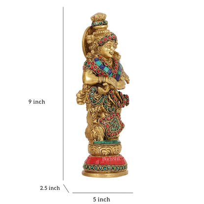 Exquisite 9-Inch Brass Radha Idol with Stunning Stonework - Budhshiv.com