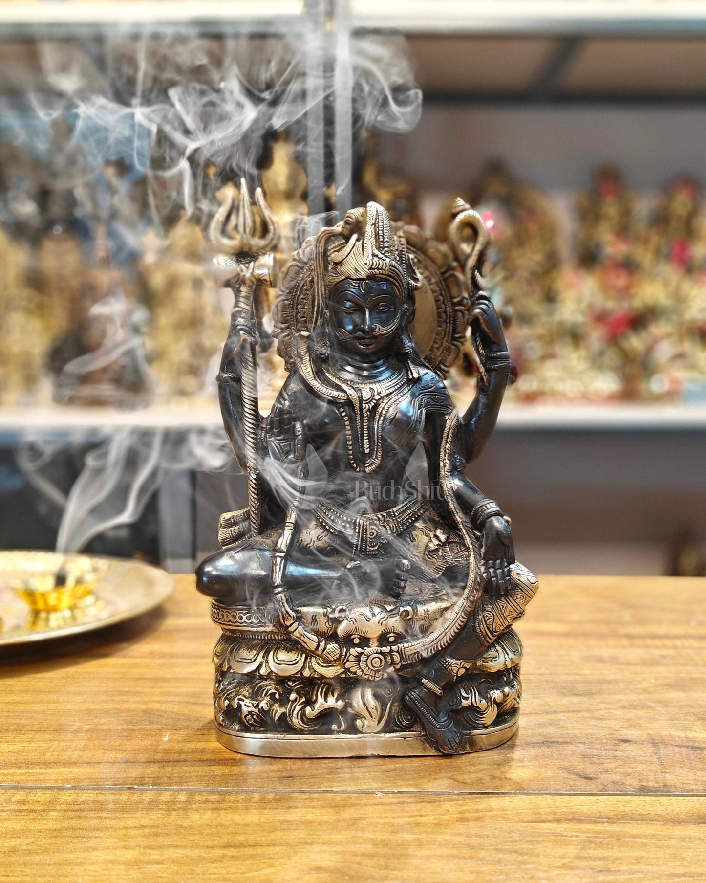 Exquisite Brass Ardhanarishwara Statue - Lord Shiva and Goddess Parvati Sculpture - 9.5 inch - Budhshiv.com