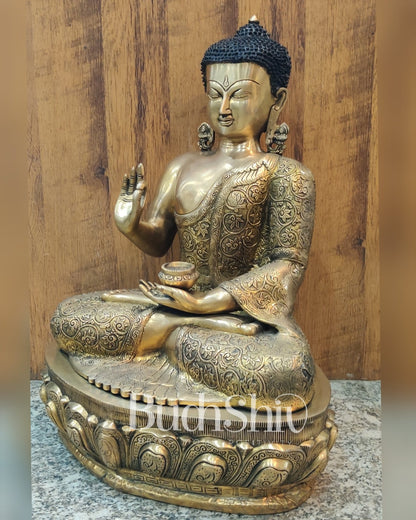 Exquisite Brass Buddha Idol | Abhaya Mudra | 21.5 inches Height - Budhshiv.com