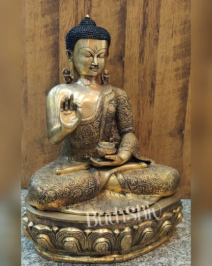 Exquisite Brass Buddha Idol | Abhaya Mudra | 21.5 inches Height - Budhshiv.com