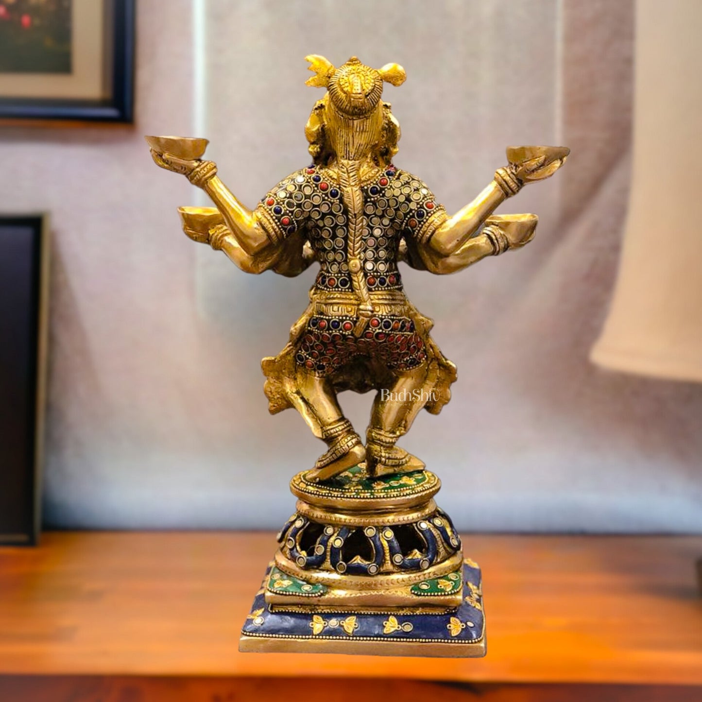 Exquisite Brass Deep Dancing Deep Lakshmi Pavaai Vilakku | 6 Arms | 14-inch SW - Budhshiv.com