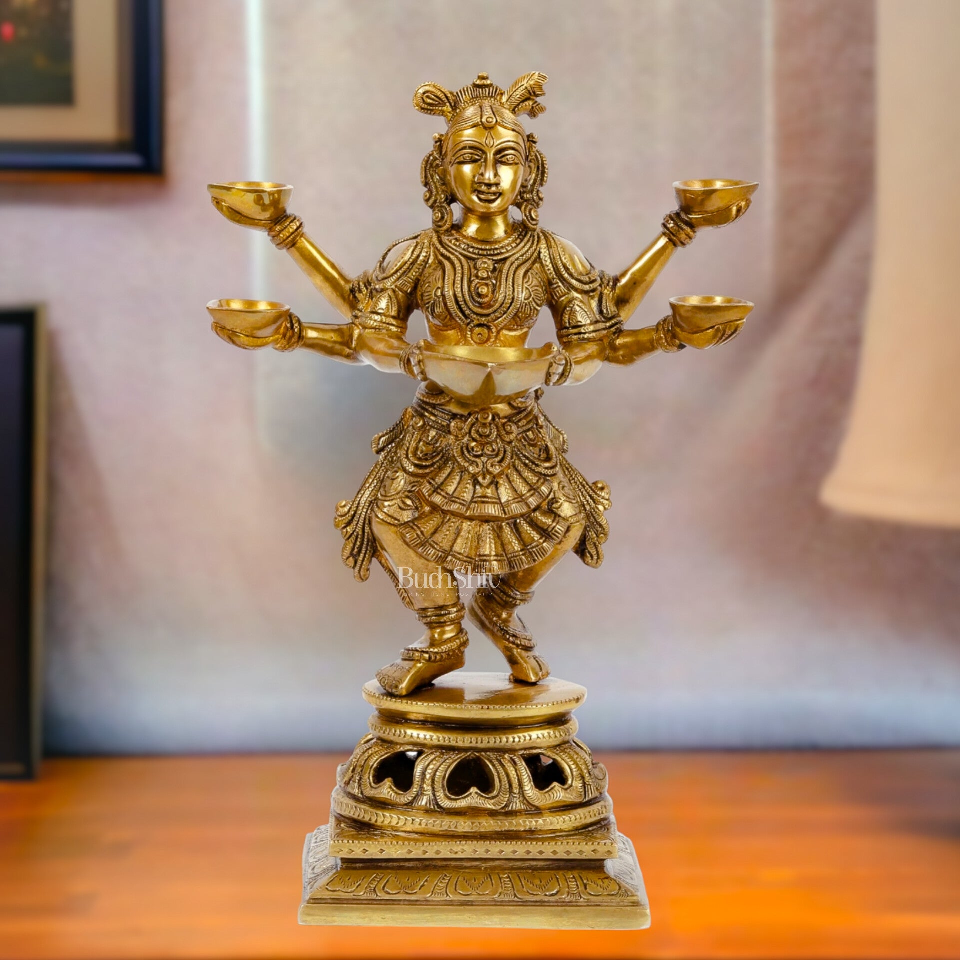 Exquisite Brass Deep Dancing Deep Lakshmi Pavaai Vilakku 6 Arms 14 Budhshiv