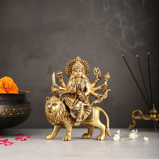 Exquisite Brass Durga Idol | Intricately Crafted 8.5" - Budhshiv.com