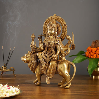 Exquisite Brass Durga Mata Idol | Devi Durga Sculpture | 15" - Budhshiv.com