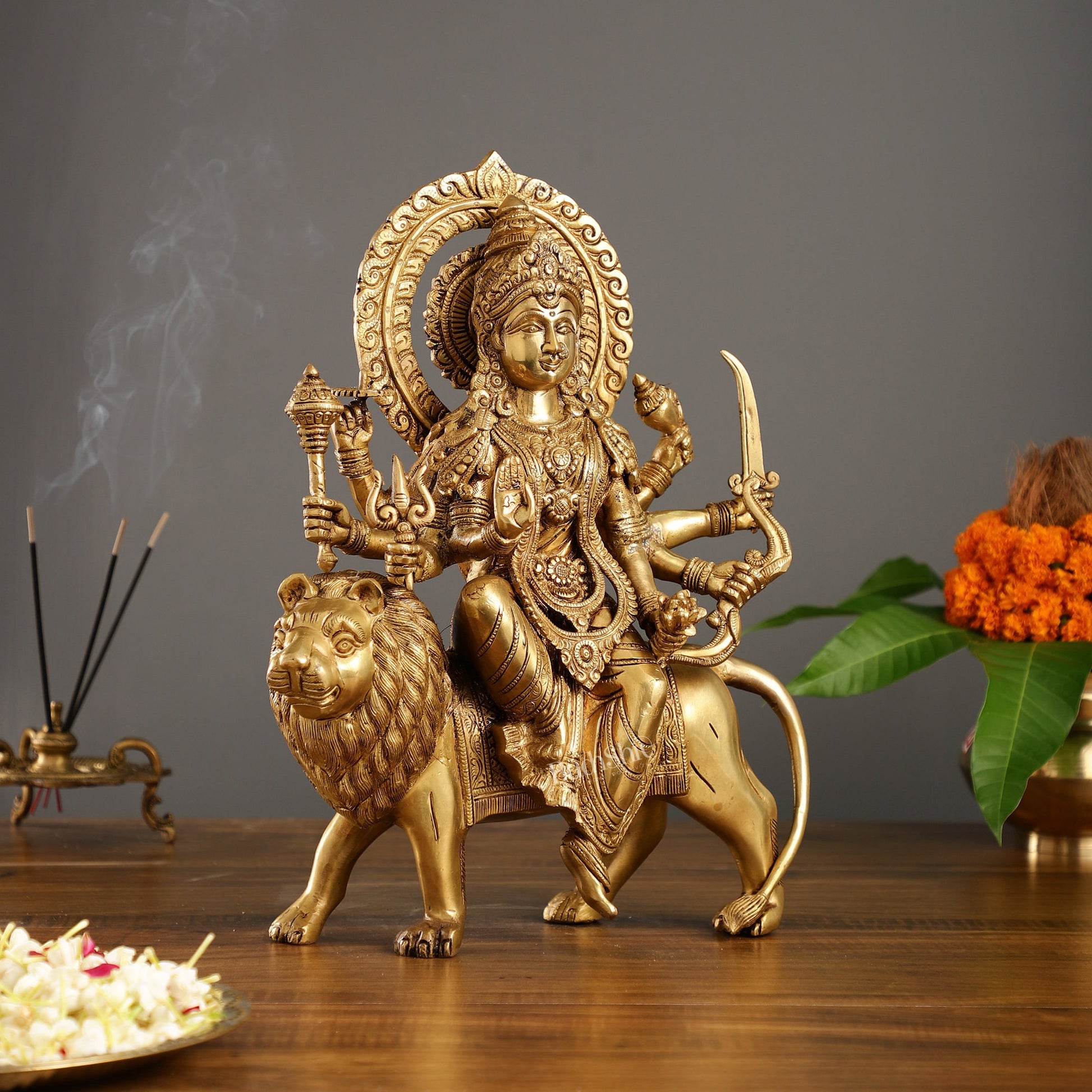 Exquisite Brass Durga Mata Idol | Devi Durga Sculpture | 15" - Budhshiv.com