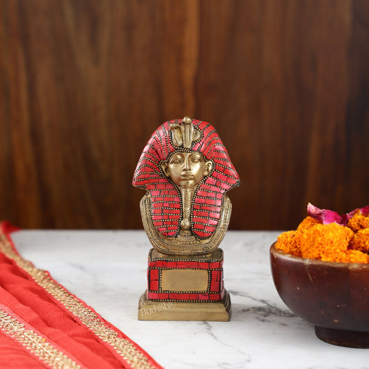 Exquisite Brass Egyptian Pharaoh Statue with Stonework | 7" Height - Budhshiv.com