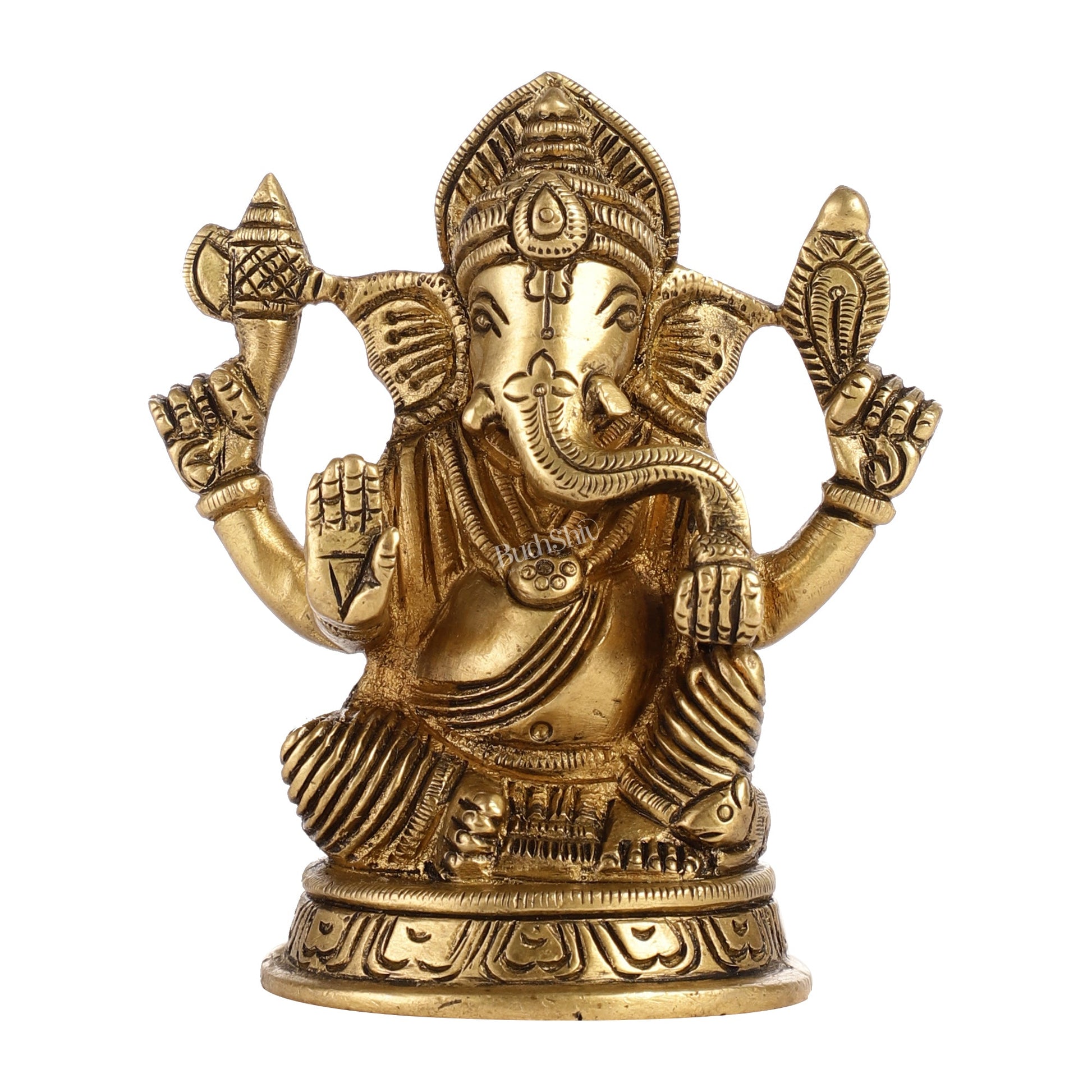 Exquisite Brass Ganesha Idol | Height 4 inch - Budhshiv.com