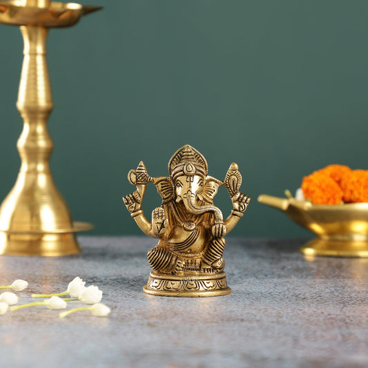 Exquisite Brass Ganesha Idol | Height 4 inch - Budhshiv.com