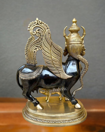 Exquisite Brass Kamdhenu Cow with calf Statue | 16.5" Tall | - Budhshiv.com